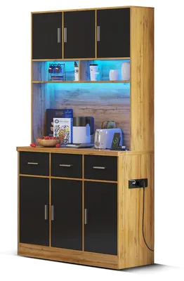 Produktbild von 100x40x180cm Küchenschrank mit LED-Beleuchtung, APP-Steuerung, Steckdose und Schubladen