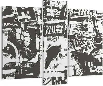 Produktbild von Bild auf Leinwand - Leinwandbild - 3 Teile - Schwarzweiß Figuren Abstraktion - 95x80cm - Wand Bild - Wanddeko - Wandbilder - Leinwanddruck - Bilder - Wanddekoration - Leinwand bilder - CB95x80-5125