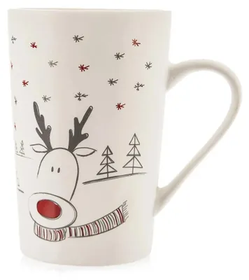 Image de Tasse "Rentier" - Pour café et thé - En porcelaine - 430 ml - Blanche - Avec anse