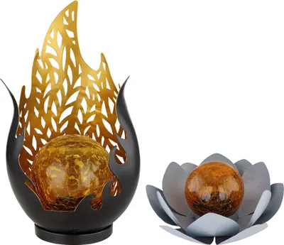 Produktbild von 2er Set LED Solarleuchten, Lotusblume, Flammen Design