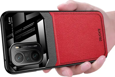 Produktbild von Redmi K40 Hülle, TPU Stossfest Anti-rutsch Leder Glas Len Hybrid Schutzhülle für Xiaomi Redmi K40 / K40 Pro Rot