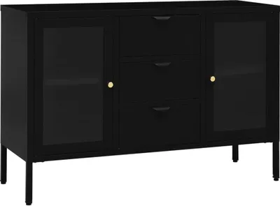 Image de Buffet Noir 105x35x70 cm Acier et verre trempé