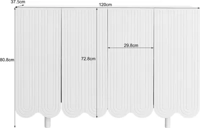 Produktbild von okwish Kommode tropfenförmiges Sideboard mit viel Stauraum, Schrank mit 4 geformten Türen, Schubladenschrank Anrichte für Wohnzimmer, 120*37.5*80.8 cm, Weiß