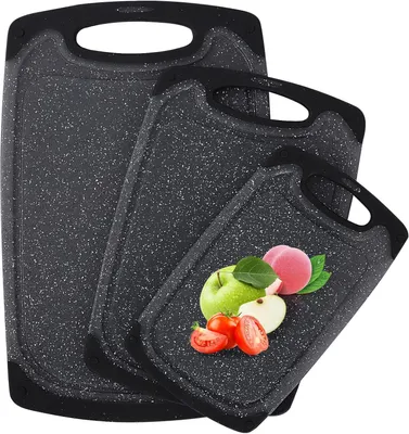 Produktbild von Rutschfeste Schneidebretter Set 3-teilig Granit Grau Kompletter Satz
