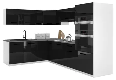 Produktbild von Belini Moderne Küchenzeile Küchenblock ITALIA 8 - Küchenmöbel 420cm Schwarz - Einbauküche mit Hängeschränke, Unterschränke & Arbeitsplatten