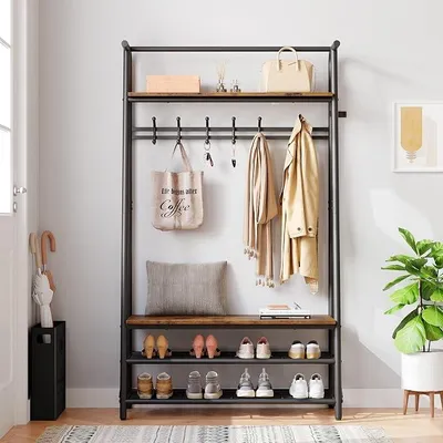 Imagen del producto de Perchero de pie con zapatero y espacio para colgar ropa