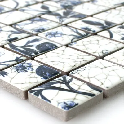 Produktbild von Mosaikfliesen Keramik Strawberry Weiss Blau