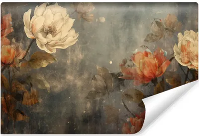Immagine prodotto di Carta da parati in tessuto non tessuto Muralo BLUMEN foglie piante cemento stile retrò 460 cm x 300 cm