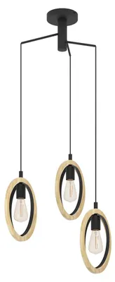 Image de Suspension E27 Triple Noir/Bois F62Cm Eglo Basildon