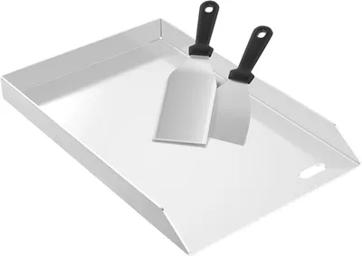 Produktbild von ROSEJANE Edelstahl Grillplatte 30 × 45 × 4 cm – BBQ Plancha mit Fettablaufrinne für Gasgrill & Holzkohlegrill, Grillplatte mit 2 Grillspachteln