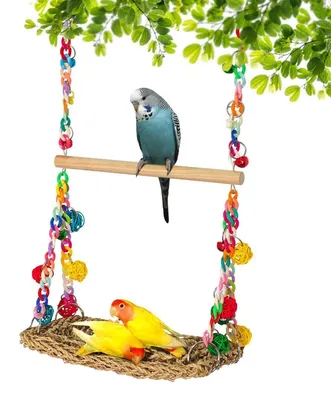 Image de Jouet en bois naturel, hamac et balançoire pour perruches, perroquets, canaris, pinsons, ara