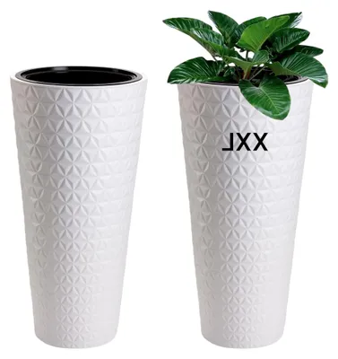 Produktbild von Blumenkübel Weiß Diamant Rund Slim 3D Effekt Pflanzkübel Einsatz Hoch XXL