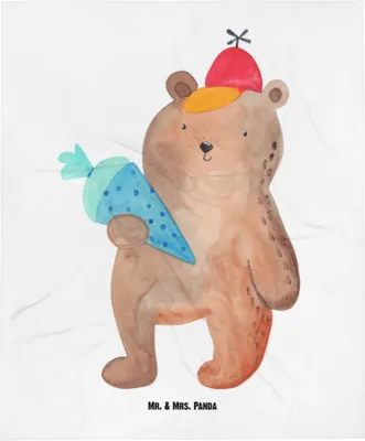 Produktbild von Mr. & Mrs. Panda Babydecke Bär Schultüte - Weiß - Geschenk, Schlummerdecke, Schulanfang, Teddy, Erstlingsdecke, Einschulung, Plaid, Schulbeginn, Erster Schultag
