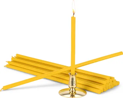 Produktbild von Kerzenhalter mit Stabkerzen gelb Tropffrei L 25cm Opferkerzen Paraffin 40049