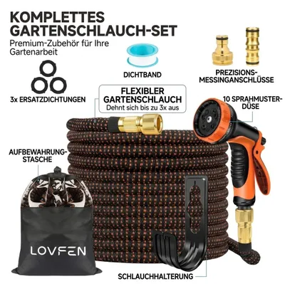 Produktbild von Flex-Gartenschlauch 7,5m dehnbar Gewebe-Wasserschlauch Set inkl. Brause