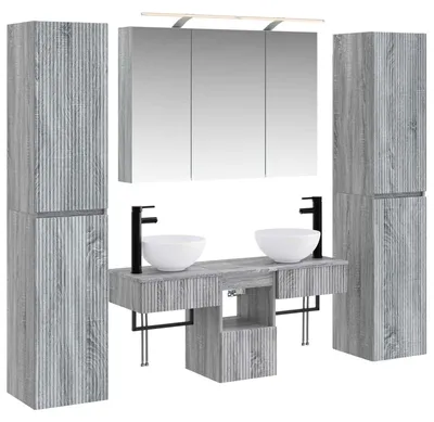 Immagine prodotto di vidaXL Set di mobili da bagno, 6 pezzi, grigio Sonoma, legno ingegnerizzato e vetro
