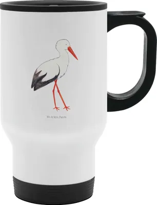 Produktbild von Mr. & Mrs. Panda Teebecher To Go Storch - Weiß - Geschenk, Mütter, Geburt, Kaffeebecher, Störche, Tiere, Thermobecher, Isolierbecher, Baby, Mutter, thermosbecher