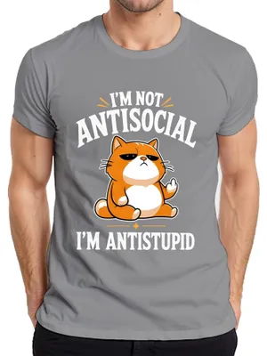 Immagine prodotto di "NON SONO ANTISOCIALE, SONO ANTISTUPIDO" - Maglietta da uomo, colore grigio, taglia XXL, con scritta sarcastica