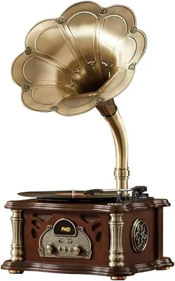 Zdjęcie produktu dla Gramofon retro, gramofon z Bluetooth, odtwarzacz płyt, wbudowane stereo, radio FM, sterowanie za pomocą pilota