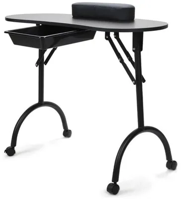 Obrázek produktu pro Manikúrní stůl, skládací, přenosný, mobilní, 90 × 37 × 70 cm, černý, s kolečky