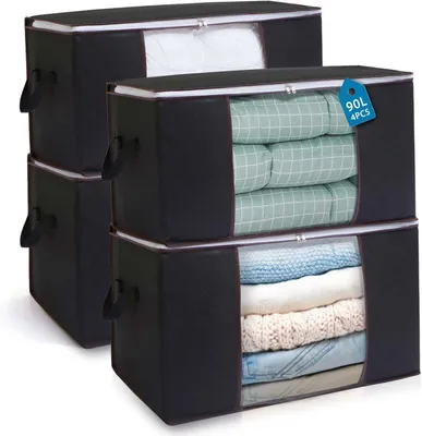 Obrázek produktu pro Sada 4 kusů - objem 90 litrů - Úložné boxy na oblečení - Skládací - Černá barva
