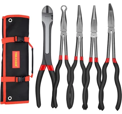 Obrázek produktu pro Sada pěti extra dlouhých kleští, celková délka 27,9 cm, vyrobená z oceli CR-V, včetně úložné tašky