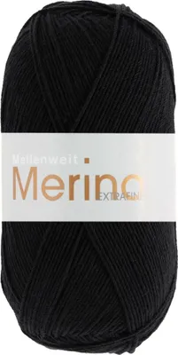 A ball of black yarn with a white label.