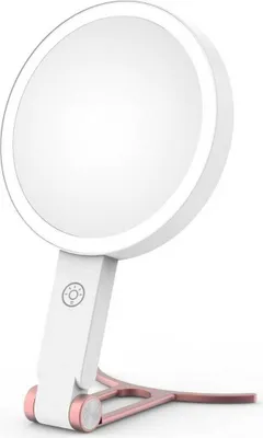 Obrázek produktu pro INF Růžové LED kosmetické zrcátko s C-stojanem - 5x zvětšení, přenosné, dobíjecí