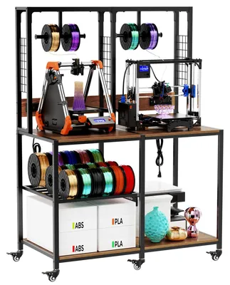 Obrázek produktu pro Kovový stojan pro 3D tiskárny pro dvě zařízení, s úložným prostorem na filament, T-držáky a uzamykatelnými kolečky, mobilní nebo pevný, pro domácnost i dílnu