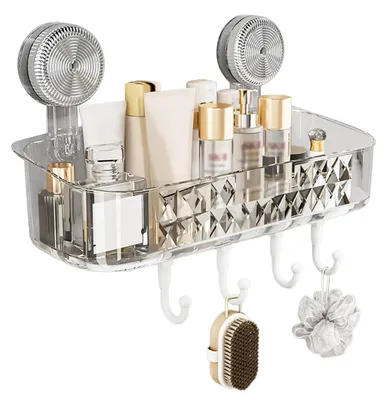 Image de Étagère de douche sans perçage, avec ventouse, capacité de charge de 5 kg, blanche, dimensions : 28 x 12,5 x 6 cm