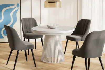 Immagine prodotto di Tavolo da Pranzo Allungabile, Tavolo da Cucina Rotondo, Stabile Costruzione con Gambe in Metallo, Diametro 100 cm, Bianco, Collezione Nero