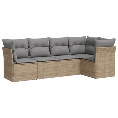Produktbild von 5-tlg. Garten-Sofagarnitur mit Kissen Beige Poly Rattan