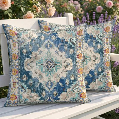Produktbild von Outdoor Kissenbezüge 45 x 45 cm, 2 Stück, wetterbeständig, Leinen, für Garten