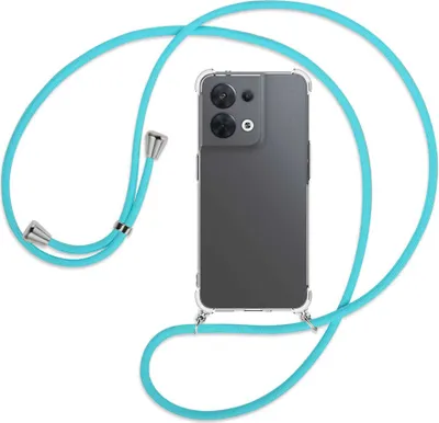 Produktbild von Handykette Backcover-Schutzhülle mit Band (Metall silberfarben) für Oppo Reno8 5G (CPH2359, 6.4'') - türkis