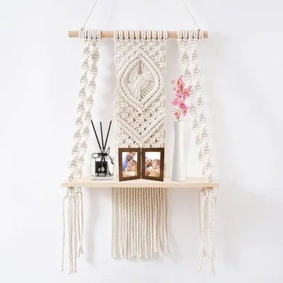 Produktbild von Boho-Wanddekoration, Makramee-Regal, handgewebtes Wandregal, Boho-Regal für Wohnzimmer, Schlafzimmer, Balkon, Flur