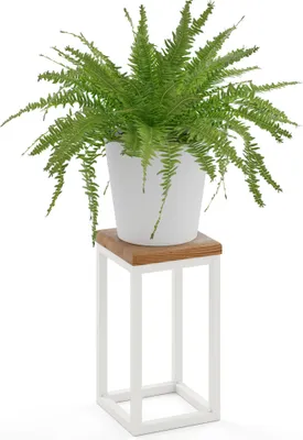Produktbild von LAMO Manufaktur Blumenständer Weiss Metall | Pflanzenständer Holz mit Dunkel Farbe | Blumenhocker klein 30 cm für große Zimmerpflanzen | 100% Echtholz | Sockel für Skulpturen