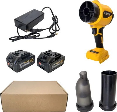 Obrázek produktu pro Akumulátorový foukač listí Drillpro 21V Bezkartáčový 760W motor 32000 otáček za minutu Lehký a výkonný, nastavitelná rychlost vzduchu - se 2 bateriemi