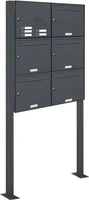 Produktbild von 5er Briefkasten Standanlage Freistehend RAL 7016 Anthrazit Klingel