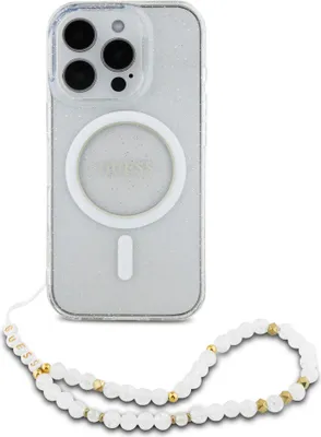 Obrázek produktu pro Guess GUHMP16XHGCRELST iPhone 16 Pro Max 6,9" průhledné pevné pouzdro IML Glitter s perleťovým popruhem MagSafe Schutzhülle