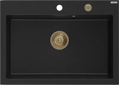Produktbild von Mexen Elix Granitspüle 1-beckig 700 x 500 mm, schwarz, Siphon gold - 6526701005-77-G