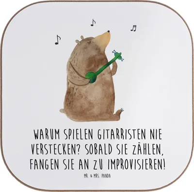 Produktbild von Mr. & Mrs. Panda Untersetzer für Gläser Gitarre Improvisation - Weiß - Geschenk, Coaster, Lernen, bieruntersetzer, Musik, Melodie, Akustik, Musiker, Instrument, Freiheit