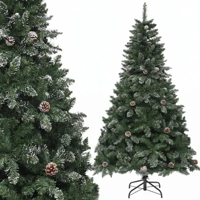 Produktbild von 182 cm Weihnachtsbaum mit Schnee & Kiefernzapfen, mit 880 PVC Spitzen, Kieferbaum, Metallständer, Schnellaufbau, Φ100cm