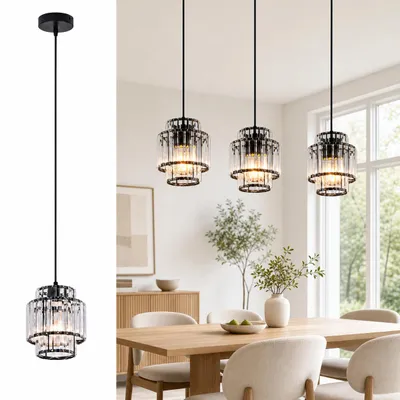 Immagine prodotto di ZMH Lampada a sospensione per tavolo da pranzo a 1 luce, lampada a sospensione in cristallo, lampada a sospensione E27, lampada da sala da pranzo, lampada a sospensione in vetro, regolabile in altezza per soggiorno, productTiles.product.images.aiGenerated