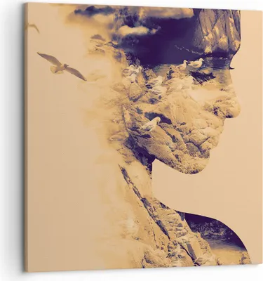 Produktbild von Bild auf Leinwand - Leinwandbild - Einteilig - Frau Vögel Fotomontage - 50x50cm - Wand Bild - Wanddeko - Wandbilder - Leinwanddruck - Bilder - Wanddekoration - Leinwand bilder - AC50x50-4246