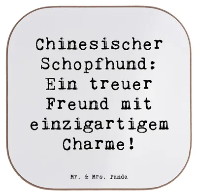 Produktbild von Mr. & Mrs. Panda Untersetzer für Gläser Spruch Chinesischer Schopfhund Charme - Weiß - Geschenk, Hunderassen Pflege, bieruntersetzer, Hunde, Holzuntersetzer, Coaster
