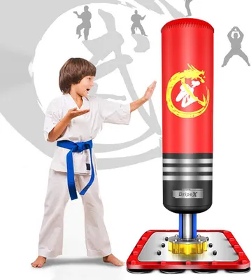 Produktbild von Dripex Boxsack Kinder Freistehender Standboxsack Boxpartner Boxing Trainer Punching Bag (Rot)
