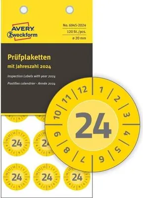 Produktbild von Prüfplaketten 2024 20mm VE=120 Etiketten gelb