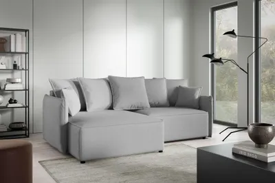 Produktbild von Ecksofa Schlafsofa Sofa MINEA in Stoff Abriamo Grau Ottomane Links