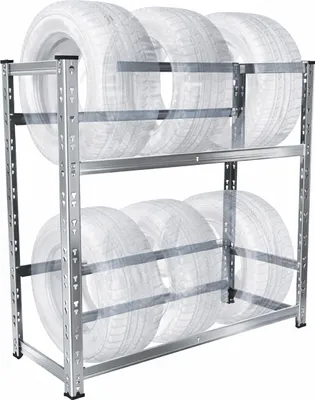 Immagine prodotto di Scaffale per pneumatici Relaxdays per 4-6 ruote, L x P x A: 100 x 85 x 35 cm, 150 kg per ripiano, scaffale per ruote, sistema a incastro, acciaio, argento