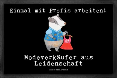Produktbild von Mr. & Mrs. Panda Fussmatte Modeverkäufer Leidenschaft 50 x 75 cm - Schwarz - Geschenk, Fashion Store, Schmutzfangteppich, fußmatte, Witzig, Schmutzmatte, Schmutzfangmatte